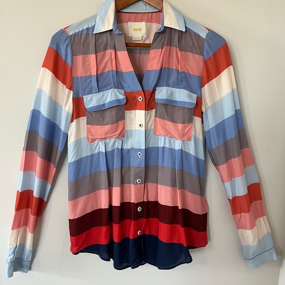 Maeve Colorful Striped Button-Up Shirt